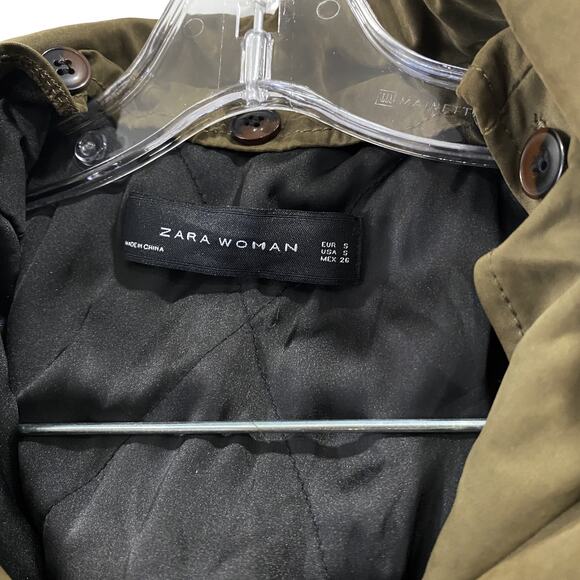 ZARA WOMAN Faux fur hooded Parka Jacket short olive green Size S - Picture 5 of 7